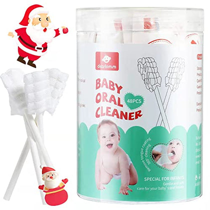 dearlomum Baby Tongue Cleaner, Newborn Toothbrush, 48PCS Disposable Infant Toothbrush Clean Mouth,Gauze Gum Cleaner Oral Cleaning Stick Dental Care for 0-36 Month