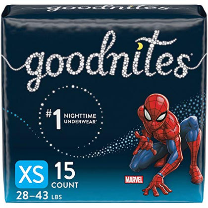 Goodnites Boys' Nighttime Bedwetting Underwear, Size Extra Small (28-43 lbs), 15 Ct