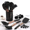 Silicone Cooking Utensil Set, Fungun 24pcs Silicone Cooking Kitchen Utensils Set, Non-stick Heat Resistant - Best Kitchen Spatulas Set with Copper Stainless Steel Handle - Black(BPA Free, Non Toxic)