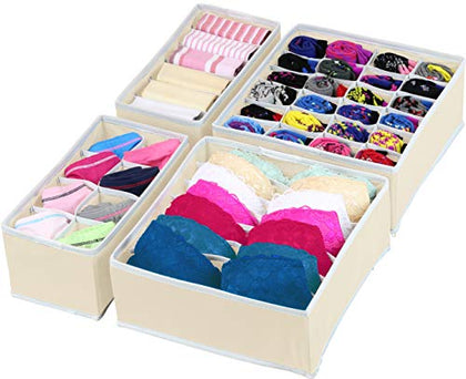Simple Houseware Closet Underwear Organizer Drawer Divider 4 Set, Beige