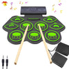 KONIX Electronic Drum Set, 9 Pads Roll-Up Electric Drum Set, Practice Drum Pad Midi Drum Kit with Headphone Jack Built-in Speaker Digital Drum Pedals Drum Sticks, Holiday Birthday Gift for Kids green