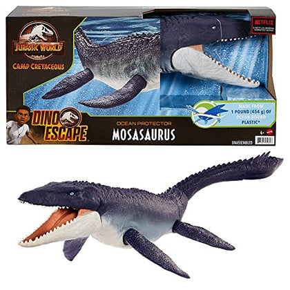 Jurassic World Toys Ocean Protector Mosasaurus Dinosaur Action Figure Sculpted with Movable Joints Made from 1 Pound of Oceanbound Plastic, Kids Toy Ages 4 Years & Older