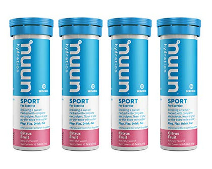 Nuun Sport Electrolyte Tablets for Proactive Hydration, Citrus Fruit, 4 Pack (40 Servings)