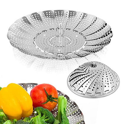 Sayfine Vegetable Steamer Basket, Premium Stainless Steel Veggie Steamer Basket - Folding Expandable Steamers to Fits Various Size Pot (Small (5