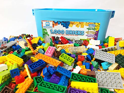Brick Loot 1,000 Bricks w/Crate- 1000 Toy Building Blocks Plus 70 Free pcs & Deluxe Hard Storage Crate = 1070 Pieces of Fun! Creative Mixed Vibrant Colors 100% Compatible Bulk