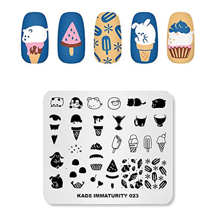 Rolabling Nail Stamping Plate Stainless Steel Nail Plates Template Nail Polish Stamping Ice Cream Cute Animals Image Stencil Manicure Printing Design (IM023)