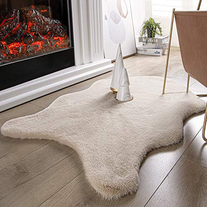 Ashler HOME DECO Ultra Soft Faux Rabbit Fur Chair Couch Cover Area Rug for Bedroom Floor Sofa Living Room Beige 2 x 3 Feet
