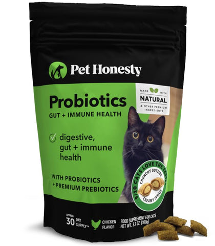 Pet Honesty Cat Probiotics Gut + Immune Health Chews - Supports Gut Health, Overall Immunity Health, Digestive Support, and Healthy Digestion, Cat Supplements & Vitamins - Chicken (30-Day Supply)