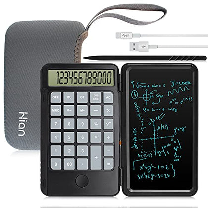 Hion Calculator,12-Digit Large Display Office Desk Calcultors with Erasable Writing Table,Rechargeable Hand held Multi-Function Mute Pocket Desktop Calculator for Basic Financial Home School,Black