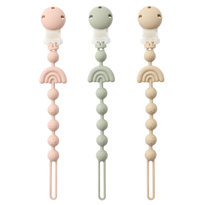 Baby Pacifier Clips One Piece Binky Clip Holder Silicone Teether Clip Pacifier Straps with Clip Baby Teether Toys for Boys and Girls Set of 3 Andy Bear-Ivory+Sage+Blush
