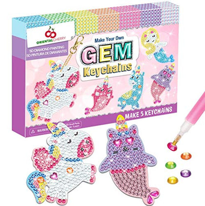 ORIENTAL CHERRY Arts and Crafts for Kids Ages 8-12 - Make Your Own GEM Keychains - 5D Diamond Painting by Numbers Art Kits for Girls Kids Toddler Ages 3-5 4-6 6-8 Easter Basket Stuffers