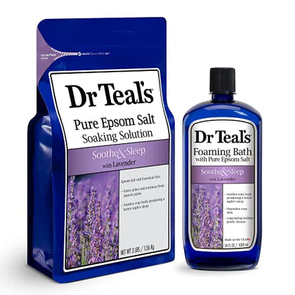 Dr Teal's Epsom Salt Soaking Solution and Foaming Bath with Pure Epsom Salt Combo Pack, Lavender (Packaging May Vary)