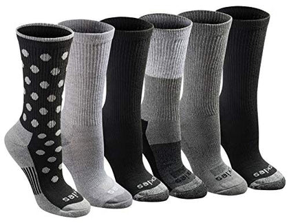Dickies womens Dri-tech Moisture Control Crew Multipack Socks, Black Dot Assorted (6 Pairs), Shoe Size 4-6 US