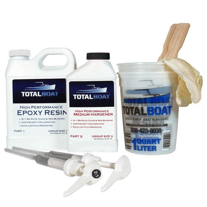 TotalBoat-510822 High Performance Epoxy Kit, Crystal Clear Marine Grade Resin and Hardener for Woodworking, Fiberglass and Wood Boat Building and Repair (Quart, Medium)