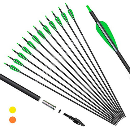 KESHES Archery Carbon Arrows for Compound & Recurve Bows - 30 inch Youth Kids and Adult Target Practice Bow Arrow - Removable Nock & Tips Points (12 Pack)