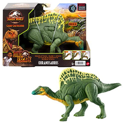 Jurassic World Toys Roar Attack Ouranosaurus Camp Cretaceous Dinosaur Figure with Movable Joints, Realistic Sculpting, Strike Feature & Sounds, Herbivore, Kids Gift 4 Years & Up