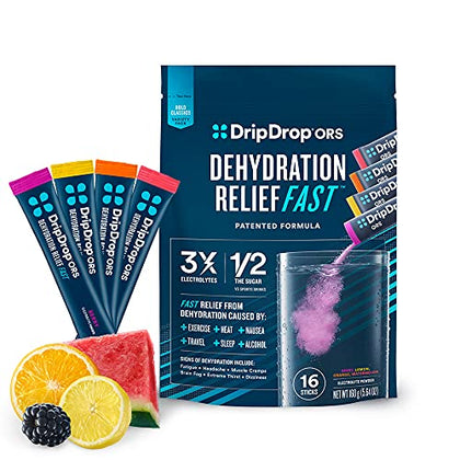 DripDrop Hydration - Electrolyte Powder Packets - Watermelon, Berry, Orange, Lemon - 16 Count
