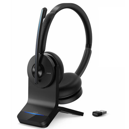 Anker PowerConf H700 Upgraded Version, Bluetooth Headset with Mic and Charging Stand, Digital Active Noise Cancelling, Superior Voice Pickup, Meeting Transcription, AI-Enhanced Calls, for Zoom & More