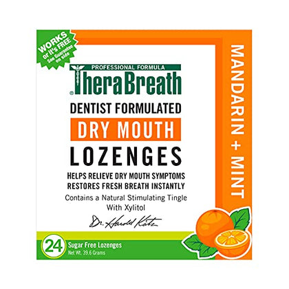 TheraBreath Dry Mouth Dentist Formulated Sugar-Free Lozenges, Mandarin Mint, 24 Count