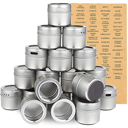 Juvale 20 Pack Magnetic Spice Containers for Refrigerator with 94 Labeling Stickers, Seasoning Jars with Clear Sift and Pour Top Lids (3.4 oz)