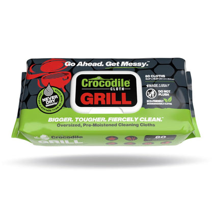 Crocodile Cloth Grill Cleaning Wipes - Grill Grate and BBQ Disposable Wipes - Cut Through Grease, Oil, Fat, and Dirt on Your Grill, Tools, Patio and More - 80 Giant Commercial Strength Wipes