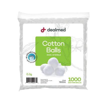 Dealmed Cotton Balls - 1000 Count Medium Cotton Balls, Non-Sterile Bag of Cotton Balls in Easy to Access Zip-Locked Bag, Great for Skin Prep, Wound Cleansing, and DIY Needs