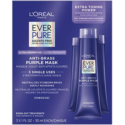 L'Oreal Paris EverPure Ultra Pigmented Anti Brass Purple Rinse-Out Mask for Bleached, Blonde or Highlighted Hair, 3 Ounce
