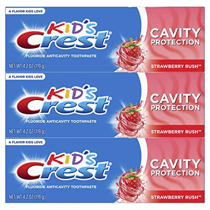 Crest Kid's Cavity Protection Fluoride Toothpaste, Strawberry Rush, 4.2 Ounce (Pack of 3)