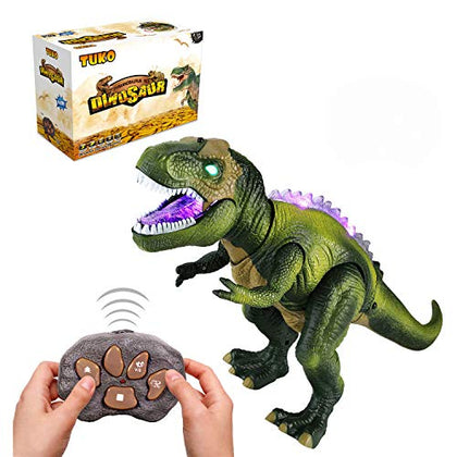 Tuko Remote Conctrol Dinosaur Toys LED Light Up Walking and Roaring Realistic Dinosaur Toys for 3-12 Years Old Boys and Girls (RC Dino)