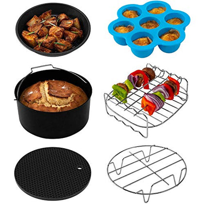 COSORI Air Fryer Accessories, Set of 6 for Most 3.7Qt and Larger Oven Cake&Pizza Pan, Skewer Rack, Nonstick, Dishwasher Safe