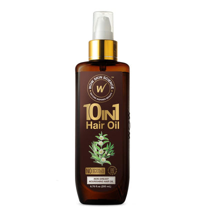 WOW Skin Science 10 in 1 Hair Oil - Dry Damaged Hair and Growth Hair Treatment Oil - Has Argan Oil for Hair & Rosemary Oil for Hair Growth - Hair Care for Women and Men (6.76 Fl Oz (Pack of 1))
