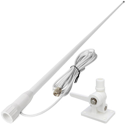HYS VHF Marine Antenna Waterproof 3DBI 43.3inch Fiberglass Antennas W/22.9ft(7m) RG58 Low Loss Premium Coaxial Cable with PL259/ Built-in to Nylon Ratchet Mount