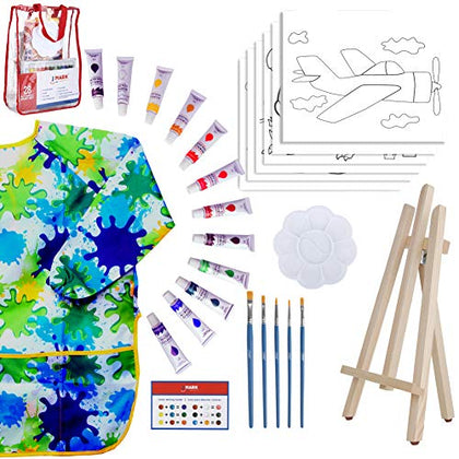 J MARK Kids Paint Set - Acrylic Kids Painting Kit - Storage Bag, Paints, Easel, Canvas, Brushes