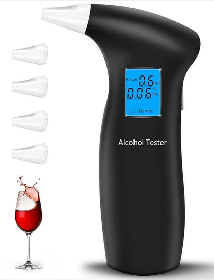 Breathalyzer,Portable Personal Breath Alcohol Tester with Replaceable Mouthpieces,with Digital Blue LCD Display Breathalyzers for Personal & Professional Use
