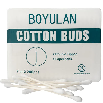 Cotton Swabs 200 Count Cotton Swabs for Ear Double Round Tips Cotton Buds for Makeup and Daily Use