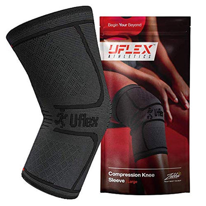 UFlex Athletics Knee Compression Sleeve Support for Women and Men - Knee Brace for Pain Relief, Fitness, Weightlifting, Hiking, Sports - Black, Small