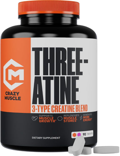 Creatine Pills - 5g 3X Pure Creatine Monohydrate Pills - Pre Workout Bulk Muscle Mass Gainer - High Absorption Easy-to-Take ThreeAtine 3 Type Optimum Performance for Lean Growth Men Women - 90 Tablets