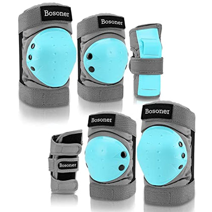 BOSONER Adult/Child Knee Pads Elbow Pads Guards Protective Gear Set for Cycling Bike Skateboarding Inline Roller Skating Bicycle Scooter, Wrist Guards Youth Kids Adults for Multi-Sports Outdoor