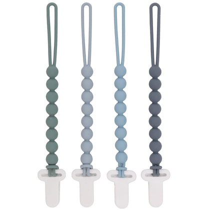 4-Pack Silicone Pacifier Clips with One-Piece Beads for Baby Boys and Girls - Flexible and Rust-Free Holders for Teething Relief and Baby Essentials, Safe for Newborns (Grey)