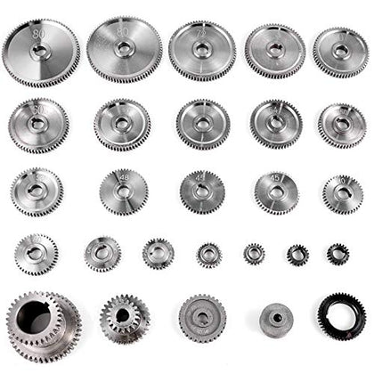 VEVOR 27PCS Metal Lathe Gears, Precise Mini Lathe Replacement Gears including Box Gear Set, Slotless Gears, Metal Motor Gears, Variable Gears, Belt Gear for CJ0618 Mini Lathes & Milling Machines