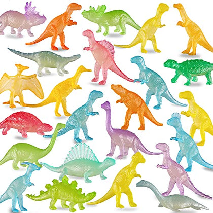 96 Piece Glow in Dark Mini Dinosaur Toy Set(24 Style), Plastic Realistic Dino Figure, Kid Birthday Party Favors Supplies Goody Bag Valentines Day Gift Pinata Stuffers Easter Eggs Easter Basket Filler