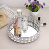 Hipiwe Mirrored Crystal Vanity Makeup Tray - 10 Inches Sparkly Bling Jewelry Trinket Display Tray Decorative Makeup Tray Cosmetic Perfume Organizer Tray for Dresser Bathroom Home Decor (Silver)