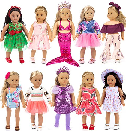 Ebuddy 18 Inch Doll Clothes Doll Accessories 10 Sets Fashion Doll Clothes and Accessories Fit for 18 inch Girl Doll,Most 18 Inch Dolls(No Doll)