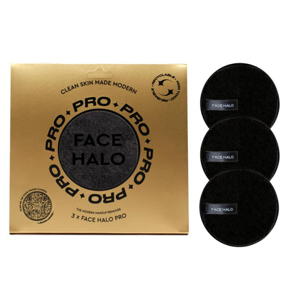 Face Halo Reusable Makeup Remover Microfiber Pads | Gently Removes Heavy Makeup With Just Water, Ultra-Soft, Eco-Friendly, Non-Toxic, All Skin Types, Replaces 500 Single-Use Wipes | Pro Black 3-Pack