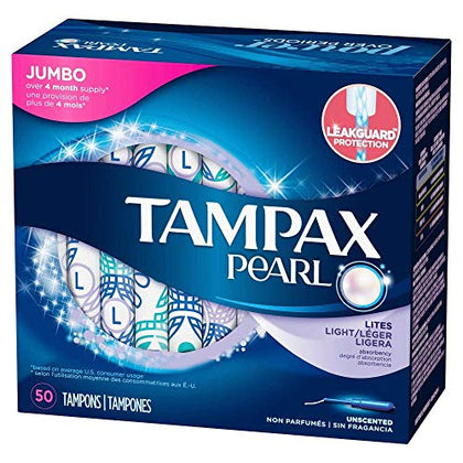 Procter & Gamble Tampax Pearl Tampons Unscented Lite Absorbency Ct, Blue, 50 Count