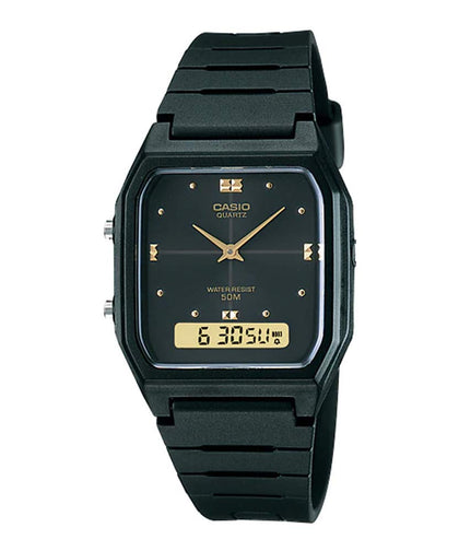 Casio AW48HE-1AV Men's Black Resin Band Analog Digital Dual Time Zone Watch