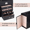 Homde Synthetic Leather Huge Jewelry Box Mirrored Watch Organizer Necklace Ring Earring Storage Lockable Gift Case (Black)