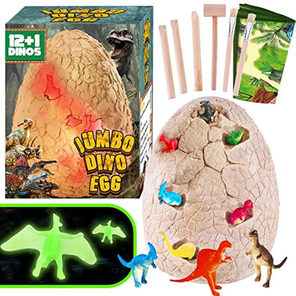 Dinonano Jumbo Dinosaur Egg Toys for Kids - Dinosaur Toys for Boys 6-8 Night Light Dinosaur Figures Gift Box Cool Science Gifts for 5 Year Old Boy