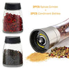 Salt and Pepper Grinder Set Combo - Two Free Spice Jars - Black Pepper,Herb Shakers Mill Refillable Manual - Stainless Steel - Adjustable Coarseness - Glass Material - Fits in Home,Kitchen,Barbecue
