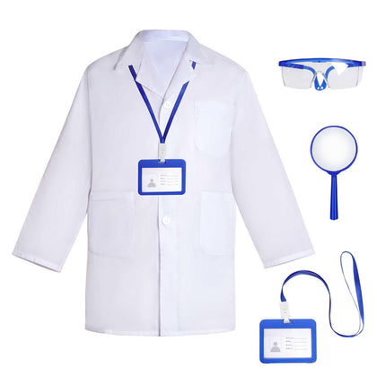 mifengda Doctor Scientist Costume Kids Lab Coat and Goggles Children Dress Up Kit with ID Card Magnifying Glass for Halloween(Blue, Large)